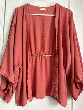 Sim & Sam Lightweight Boho Open Front Kimono Sleeves Coral Jacket Sz: Sm